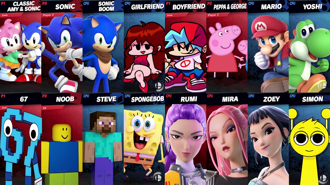 Sonic vs Mario vs Peppa vs Roblox vs Minecraft vs Fortnite vs Brainrot | Super Smash Bros Ultimate