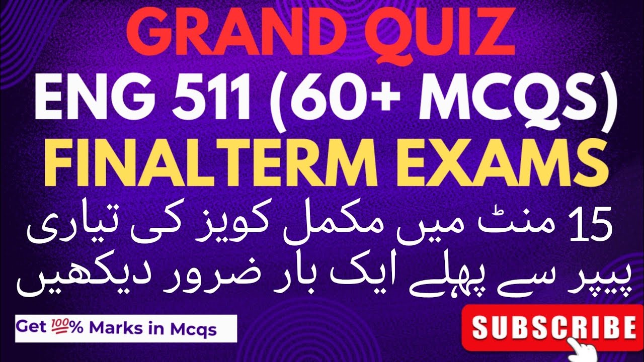 Eng 511 grand quiz solution for final term preparation| Important MCQS of ENG 511