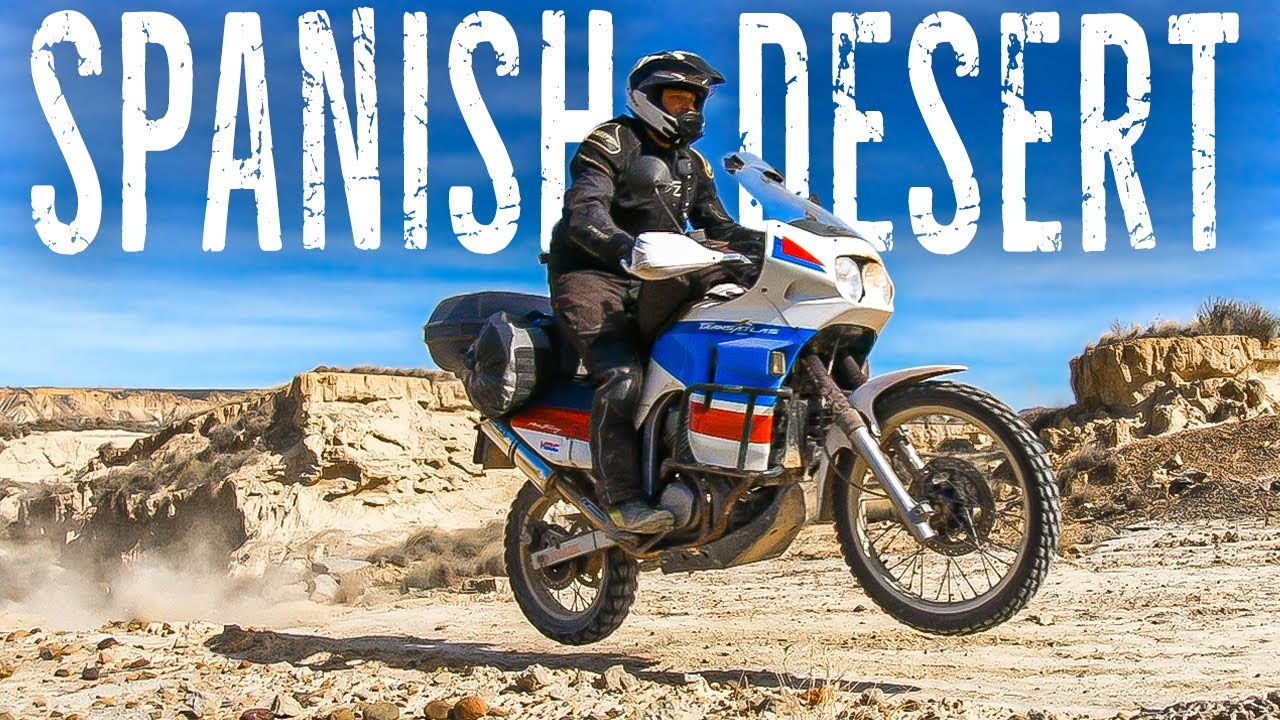 Solo Ride Crossing the Spanish Desert.. (Old Honda Motorcycle) Bardenas Reales Spain Transalp 600