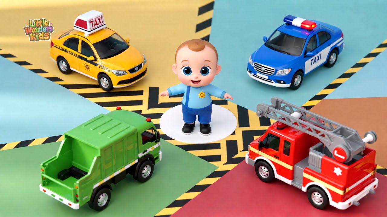 Rescue Vehicles for Kids!  Police Car, Fire Truck, Train, Taxi, Garbage Truck  Kids Songs