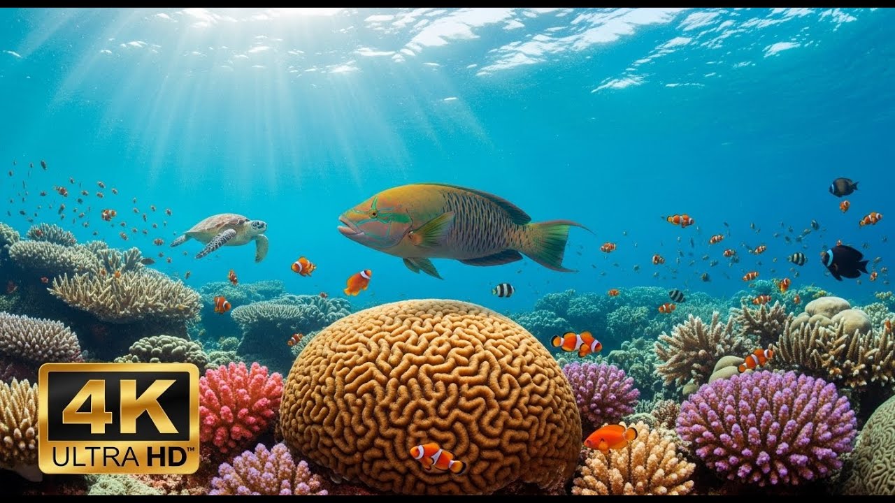 🐠 Aquarium Relaxation Video 4K – Peaceful Coral Reef Fish with Ambient Music