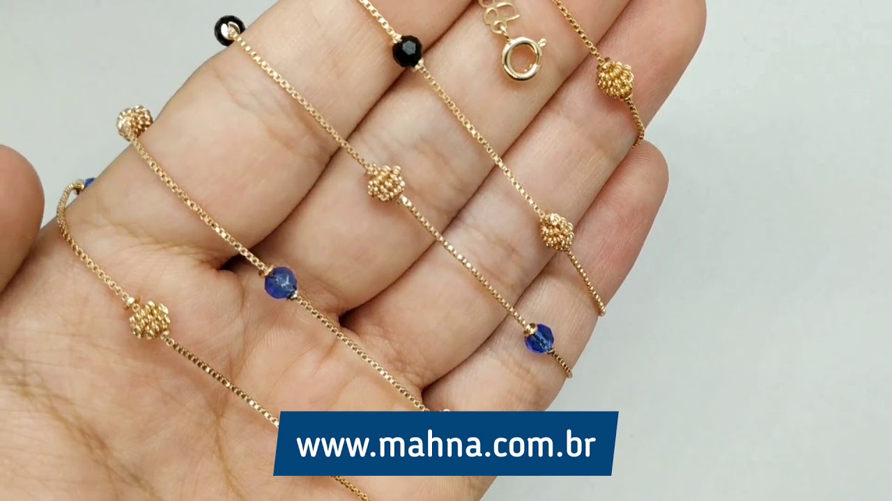 COLAR LONGO ROMMANEL CRISTAL AZUL E PRETO | MAHN&Aacute; ACESS&Oacute;RIOS