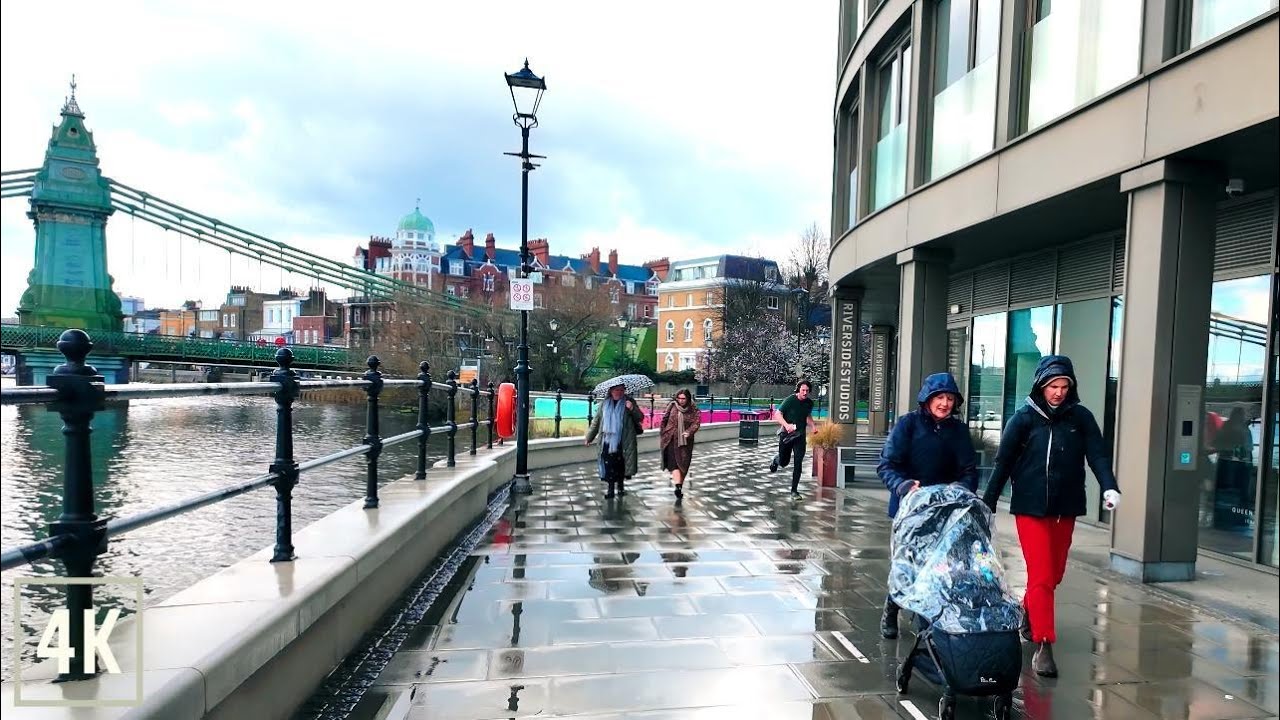 ☔️ London Rain Walk from Fulham to Chiswick 4K