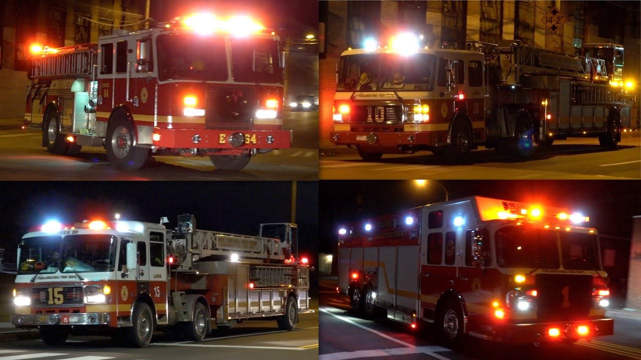 Fire Trucks Responding to 2 Alarm Building Fire - Philadelphia Fire Department