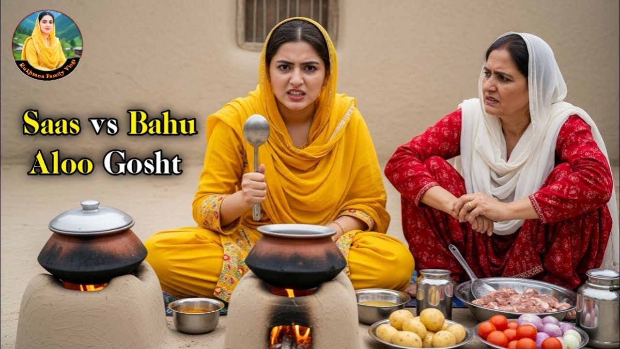 Gaon Ke Choolhay Par Desi Aloo Gosht 🥩Aur Rukhsana Ki Gussa😡Saas vs Bahu#rukhsanavlogs #saasbahu 