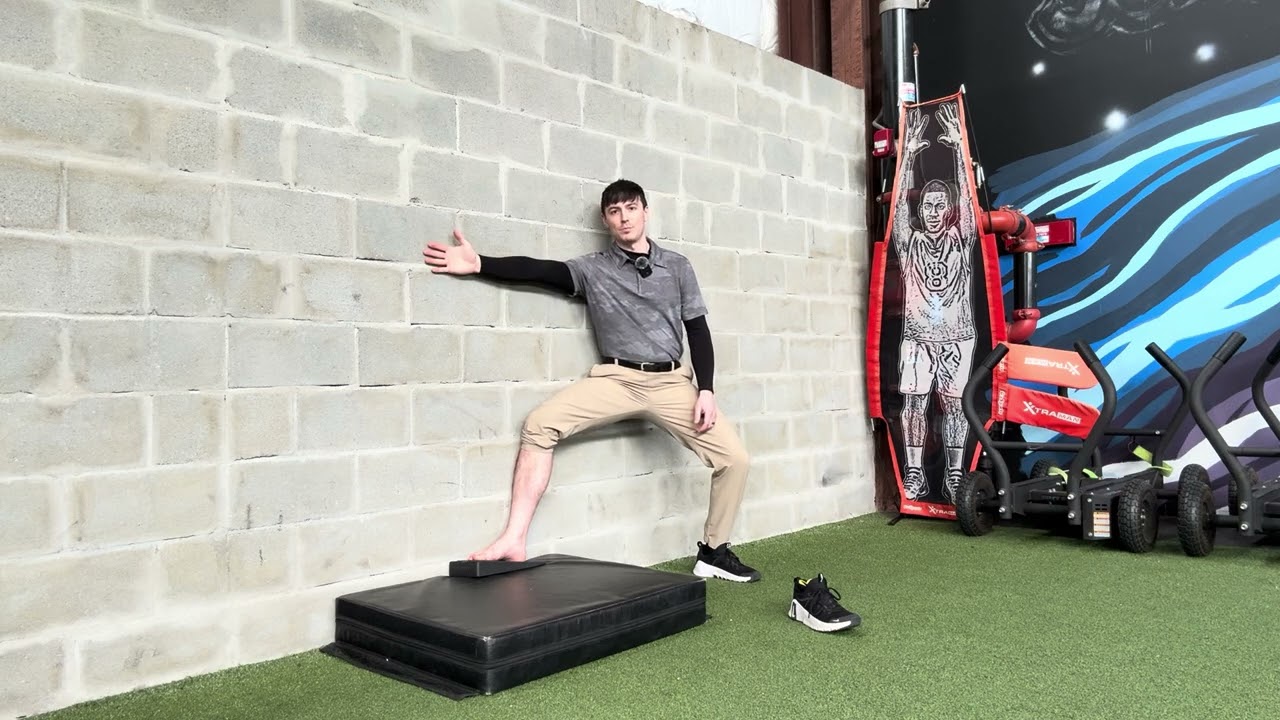 Front Foot Elevated Fencer Wall Squat with Forefoot Elevation