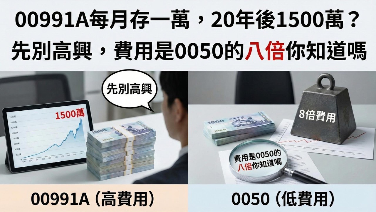 00991A每月存一萬，20年後1500萬？先別高興，費用是0050的八倍你知道嗎」