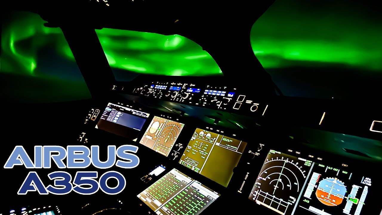 Polarlichter im A350 Cockpit. Seattle - München
