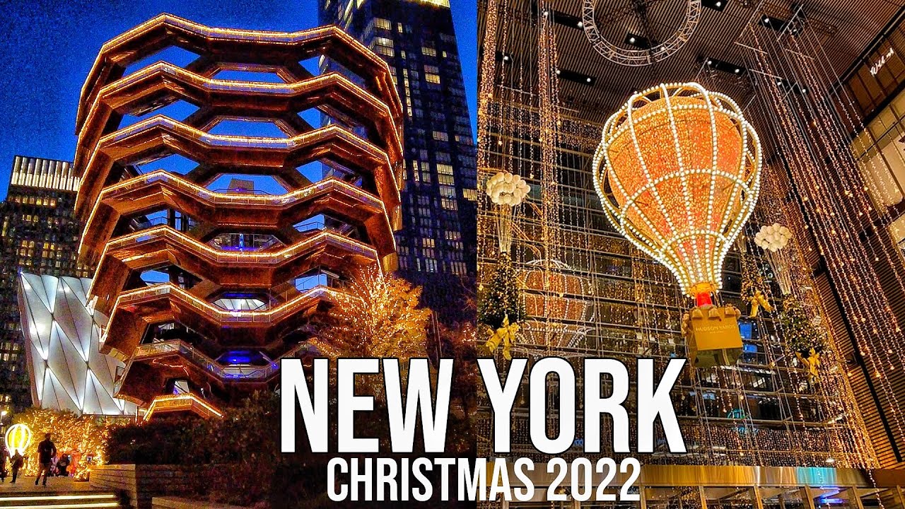 ⁴ᴷ NYC Christmas ✨ Hudson Yards Christmas Lights & Vessel 2022 ✨🎅🎄