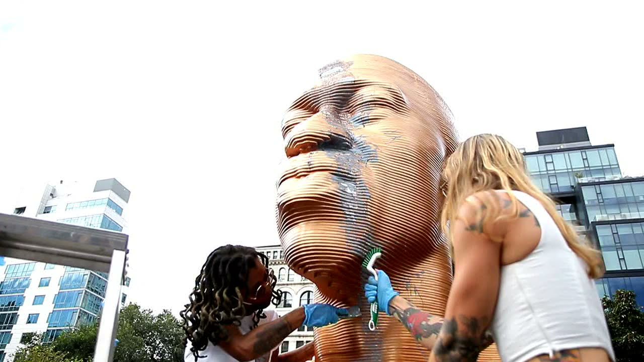 New George Floyd statue vandalized with paint in NYC