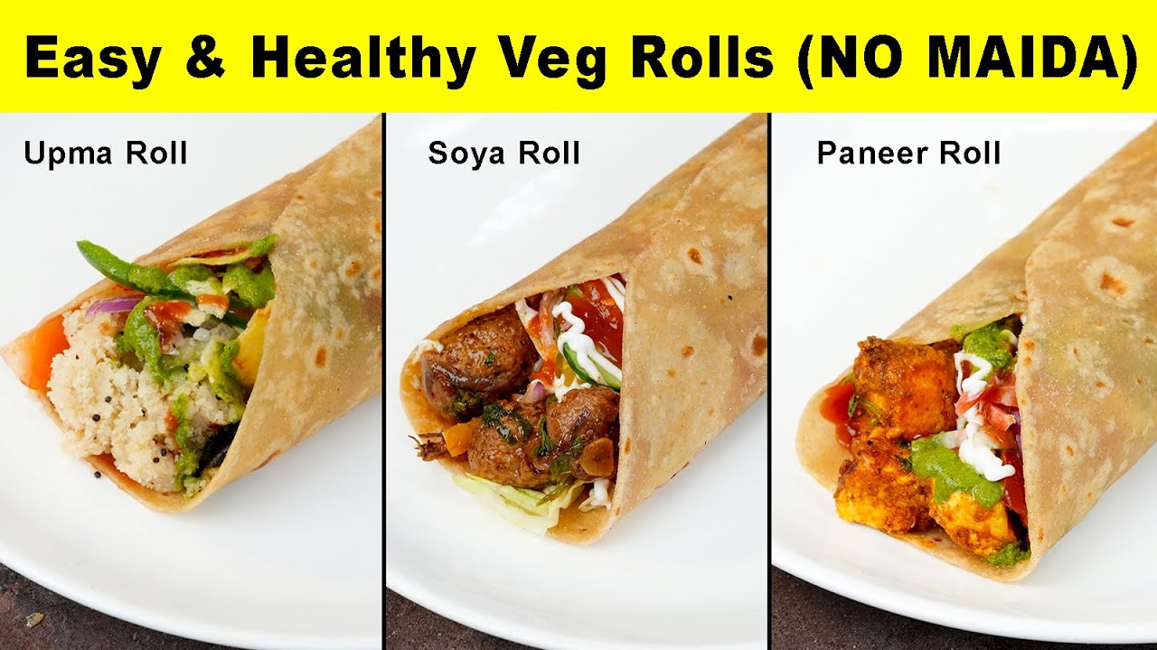 बिना मैदा के बनाए 3 आसान और झटपट वेज रोल | 3 Veg Roll Recipes | Tiffin & Breakfast Rolls Part 1