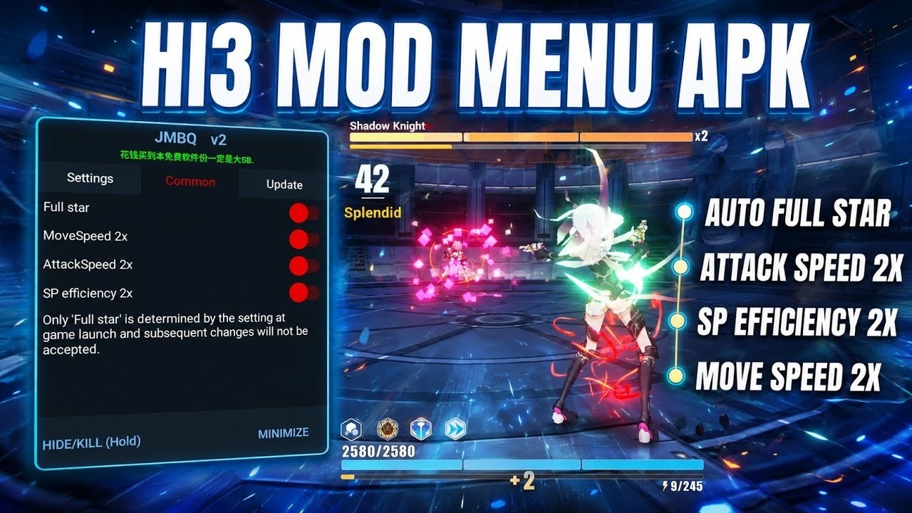 Honkai Impact 3 Mod Menu Apk - Auto Full Star - Attack Speed 2x - Sp Efficiency 2x & Move Speed 2x