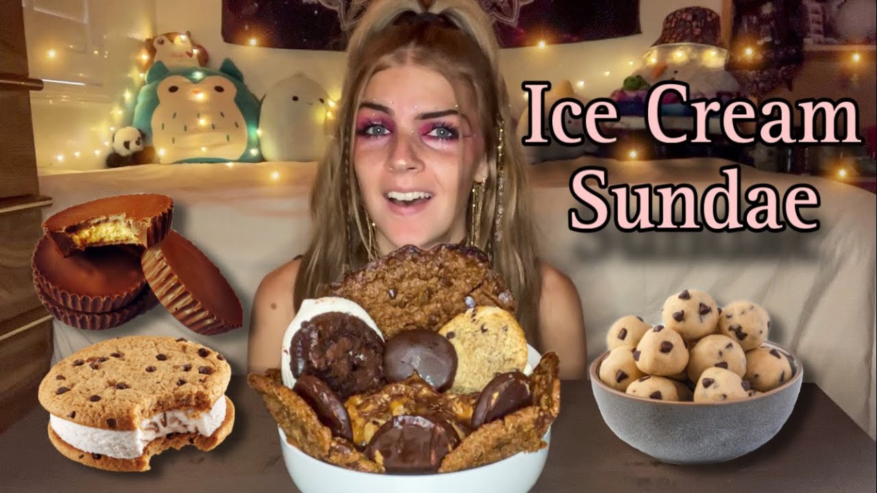 CHOCOLATE PEANUT BUTTER ICE CREAM SUNDAE MUKBANG! (No Talking) (Edited)
