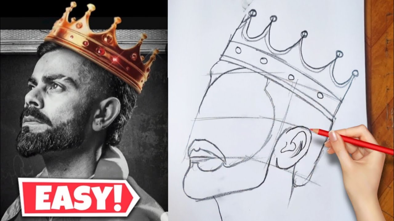 King Virat Kohli Drawing | Crown Virat Kohli Drawing | Virat Kohli outline drawing