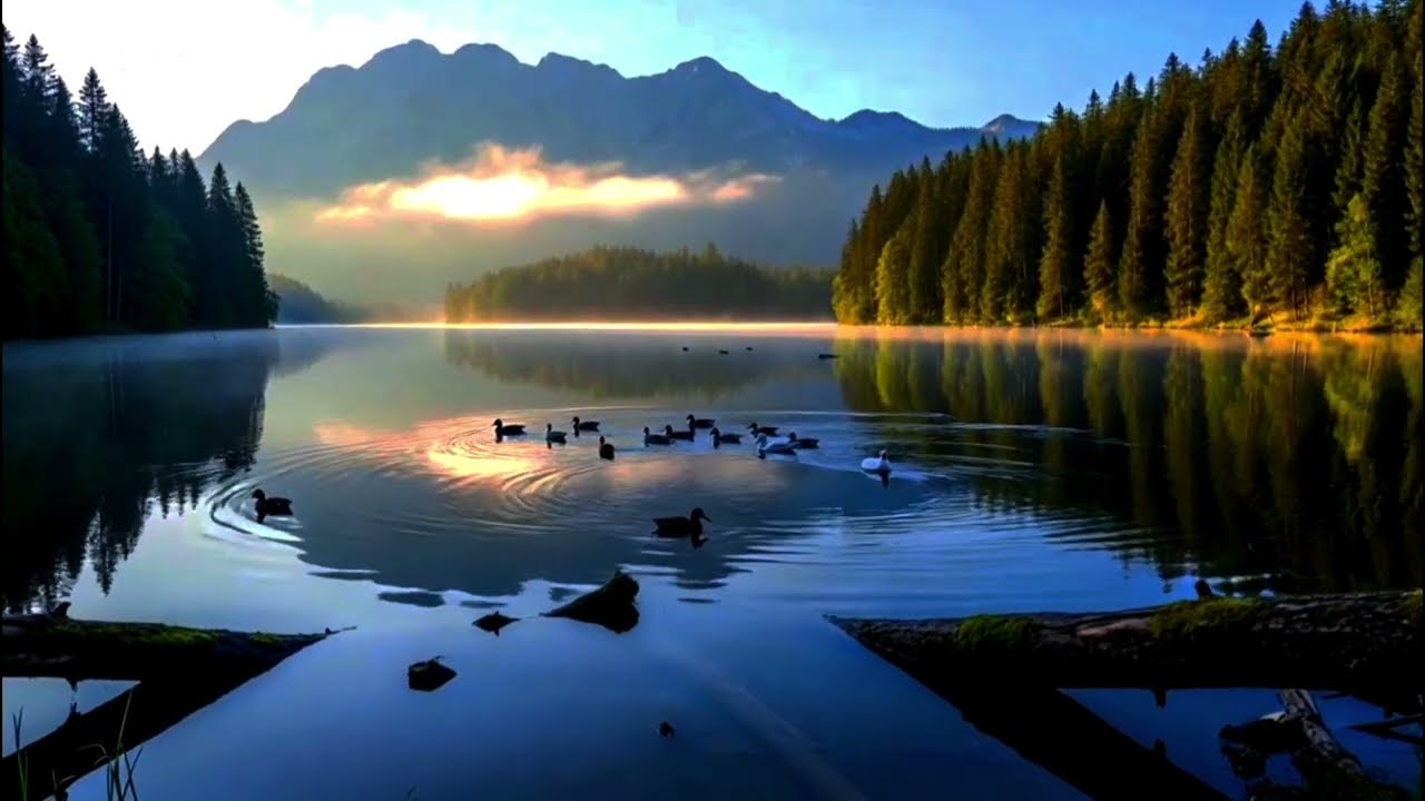 Relaxing Piano Music with Nature Sounds | Lake Morning Ambience