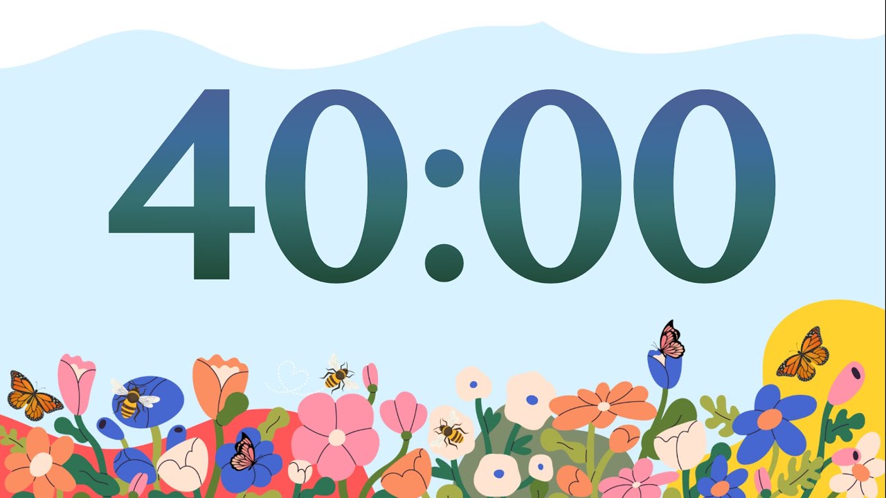 40 Minute Cute Spring Bees and Flowers Classroom Timer (No Music, Piano Alarm at End)