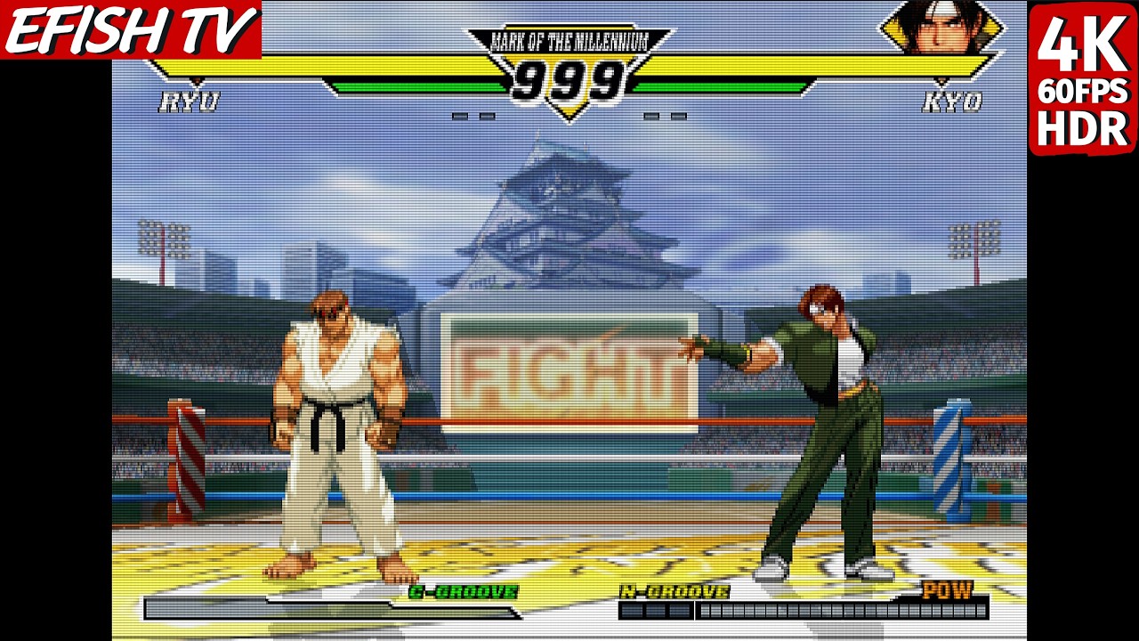 Ryu vs Kyo Kusanagi (Hardest AI) - Capcom vs SNK 2