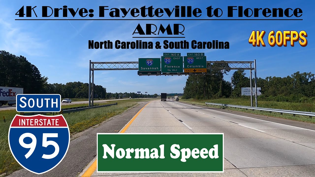 4K Drive: Fayetteville to Florence ASMR. I 95 South. Interstate 95 South