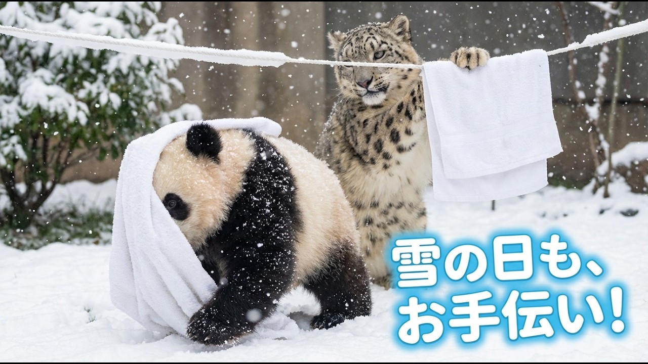 ❄️雪は洗剤じゃないよ！？赤ちゃんパンダ・ポコの「お洗濯」大失敗と優しいママの教え【Pokoの小さな日々】
