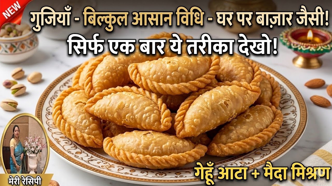 गुजिया बिल्कुल आसान विधि के साथ || आधा आटा आधा मैदा || बिल्कुल Homemade || gujiya  💯