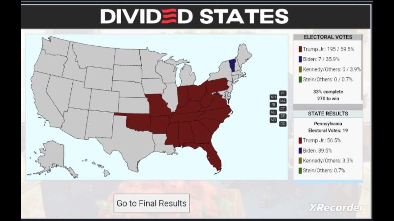 My 2024 Election: Donald Trump Jr vs Joe Biden(Divided States)