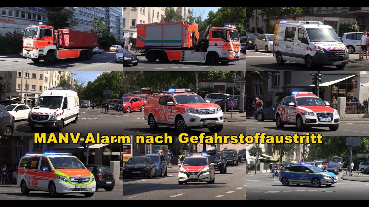 [MANV-Alarm nach GEFAHRSTOFFAUSTRITT] Einsatzfahrten Feuerwehr, Rettungsdienst & Polizei Wiesbaden