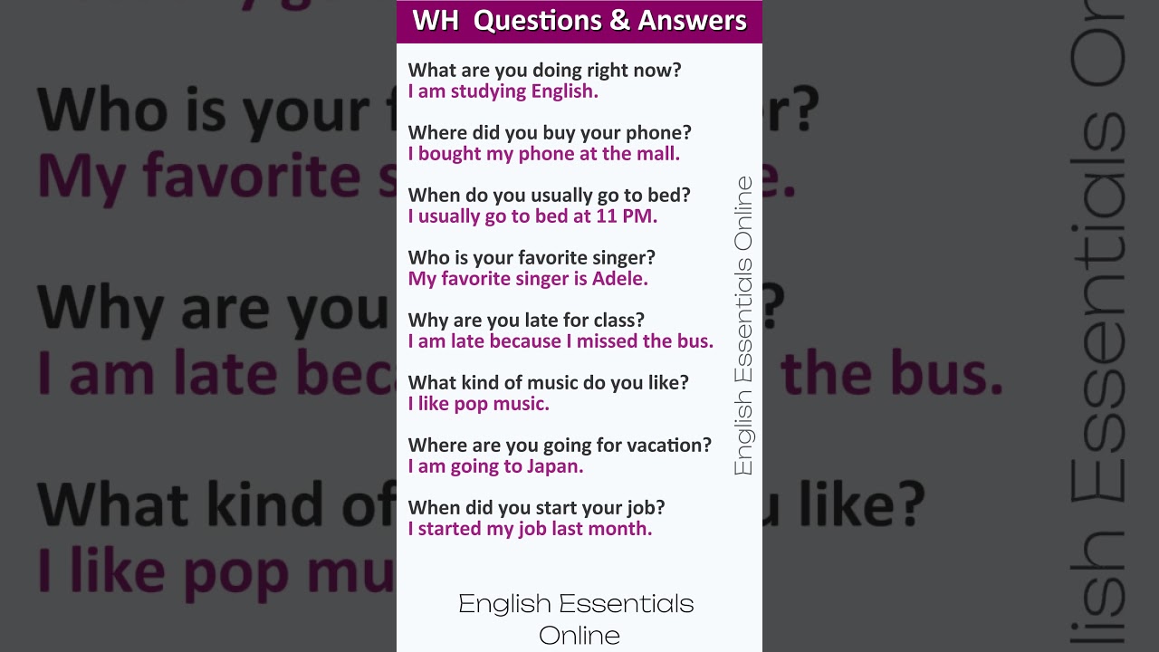 WH  Questions & Answers | English Speaking Practice | Learn English