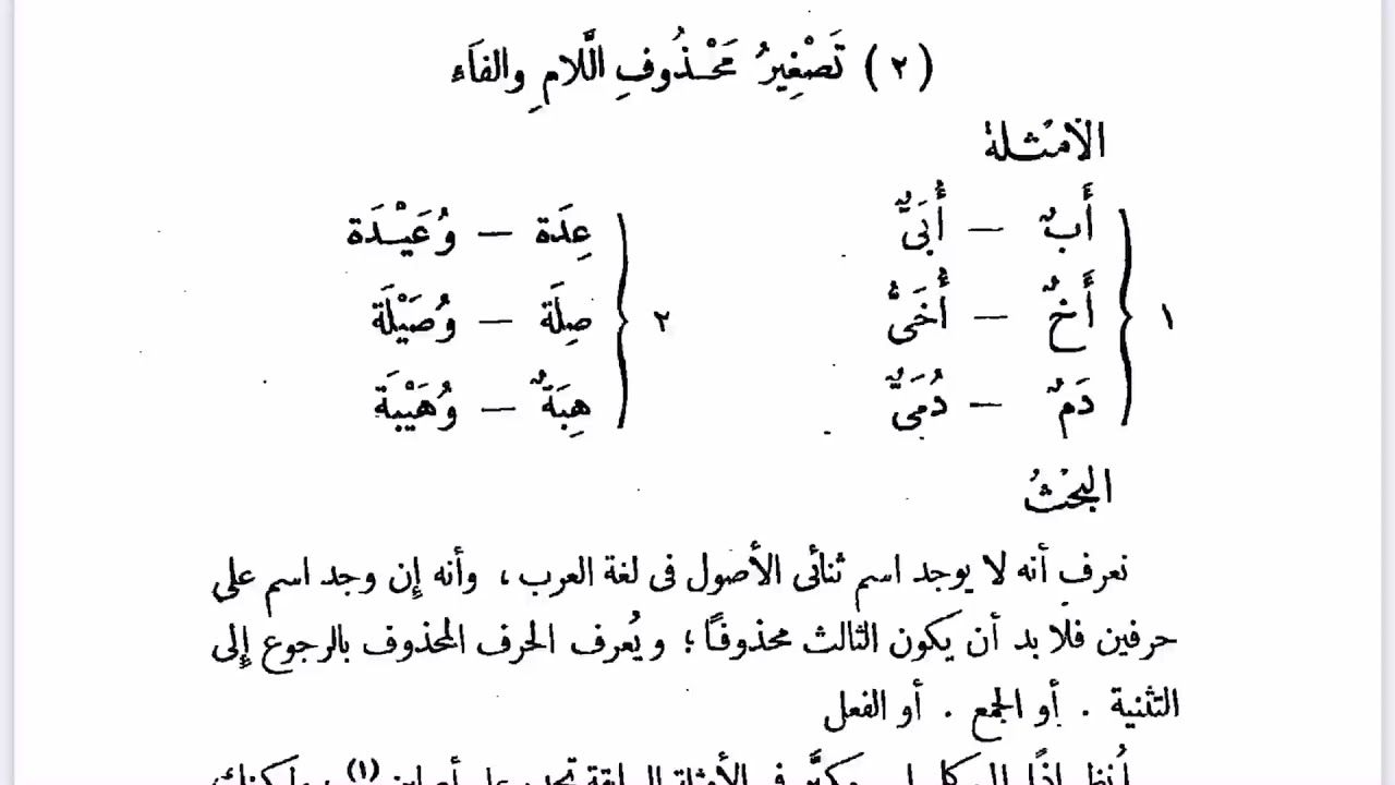 ٤٣٥. تصغير محذوف اللام والفاء