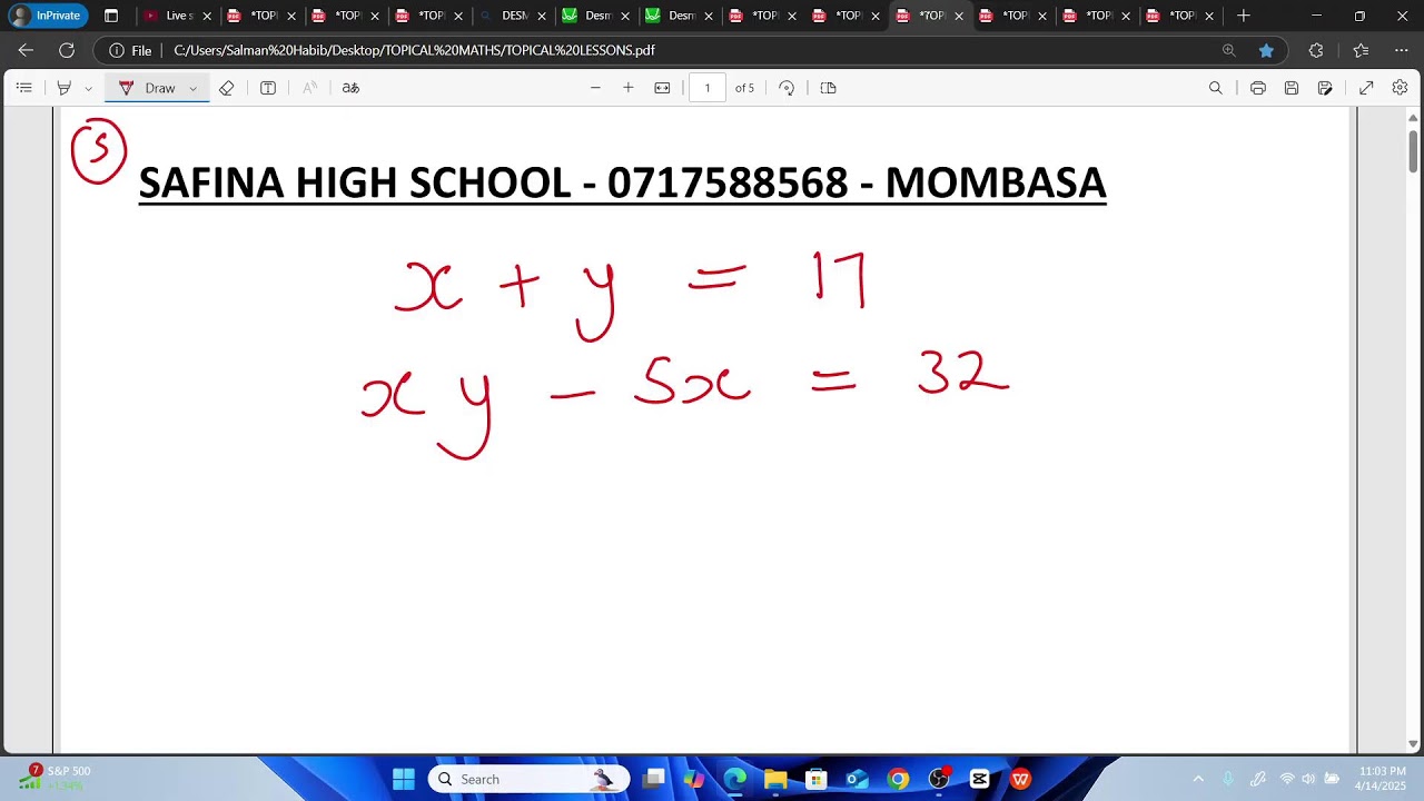 SAFINA HIGH SCHOOL Live Stream QUADRATIC SIMULTANEOUS EQUATIONS