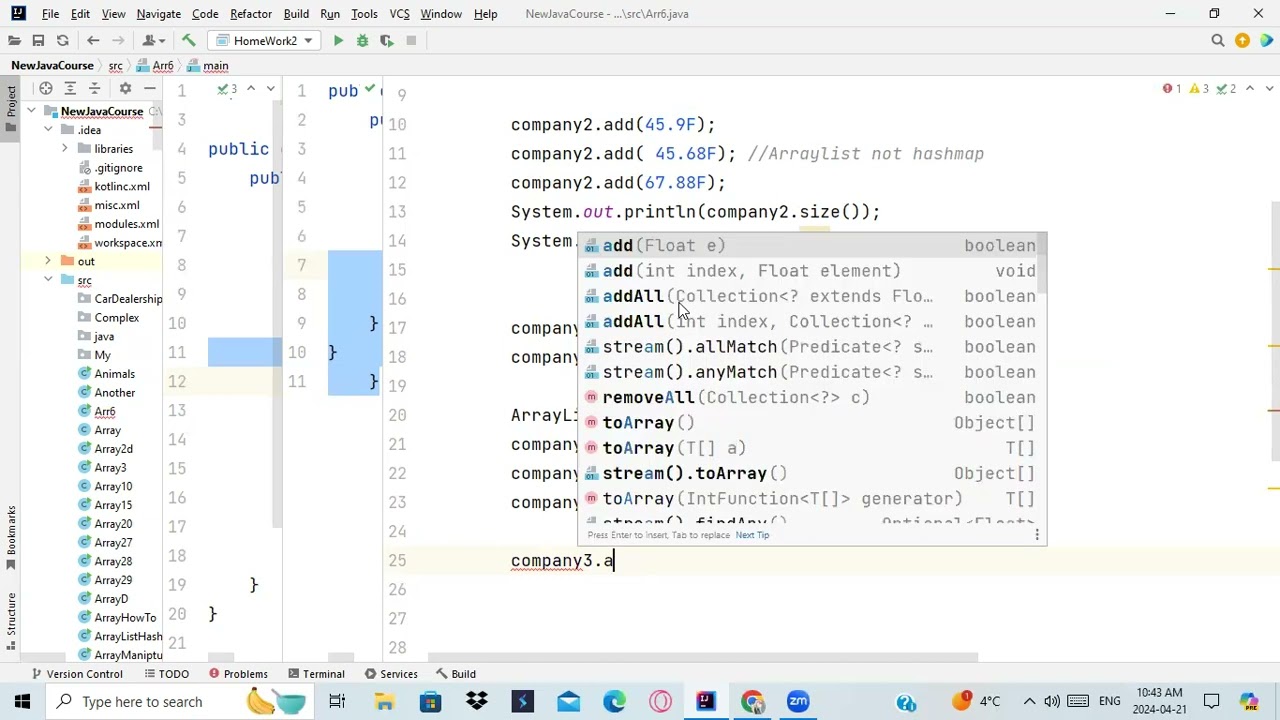 Session 21 -  Storing arraylist in hashmap part 3