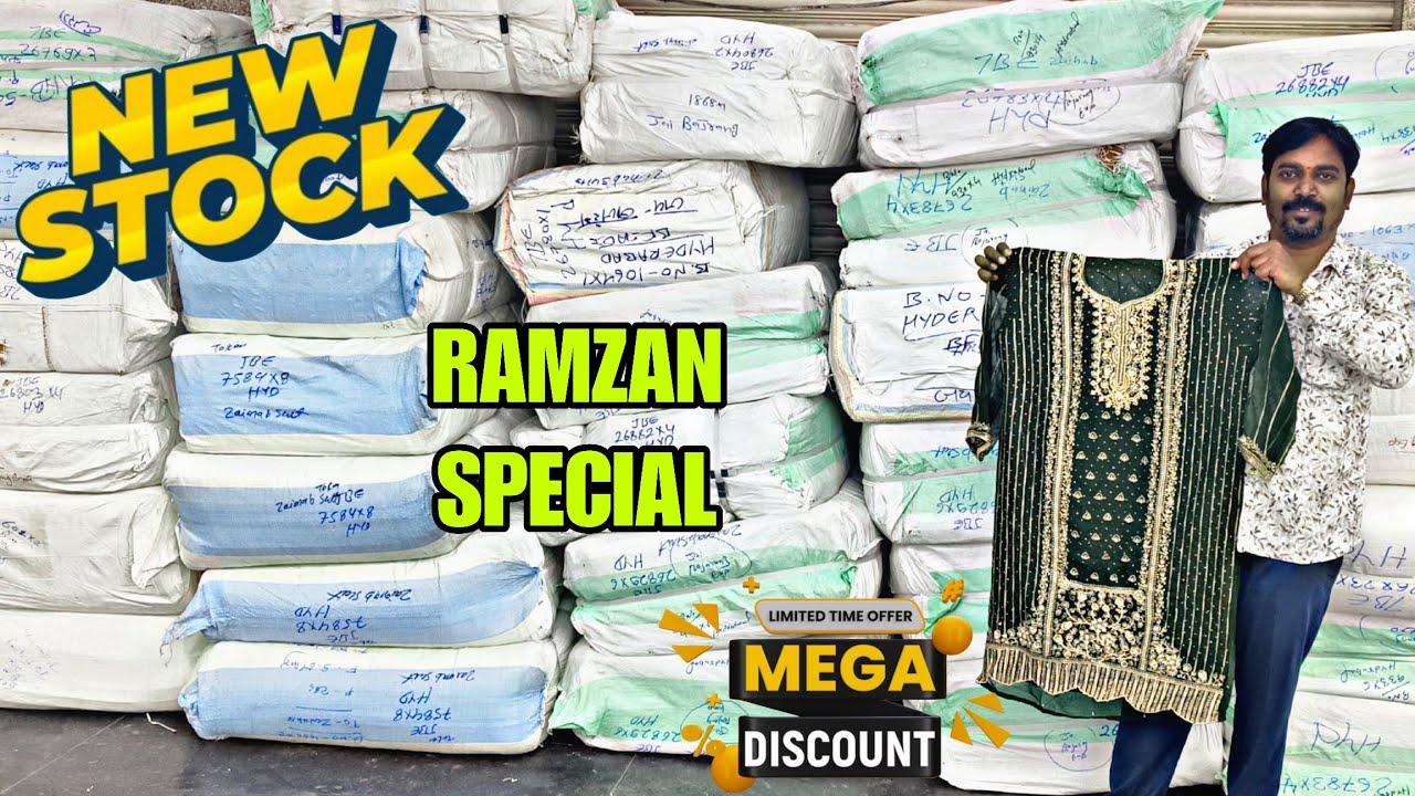 Hyderabad Wholesale RAMZAN SPECIAL New Stock Ready Hai 🤩 Fancy Work Suits ₹150/- Dress Materials 👌