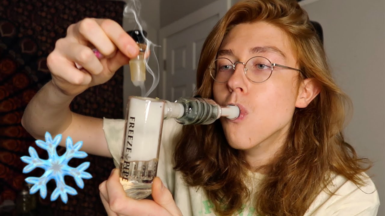 smoking weed out of a frozen bong