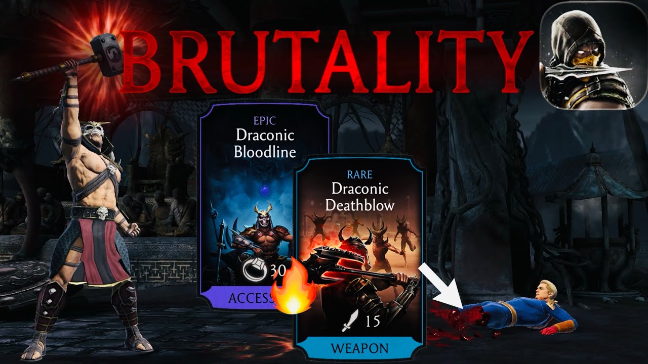 Shao Kahn Konqueror Brutality Gameplay Review MK Mobile | Draconic Bloodline + Deathblow 🔥 Equip Set