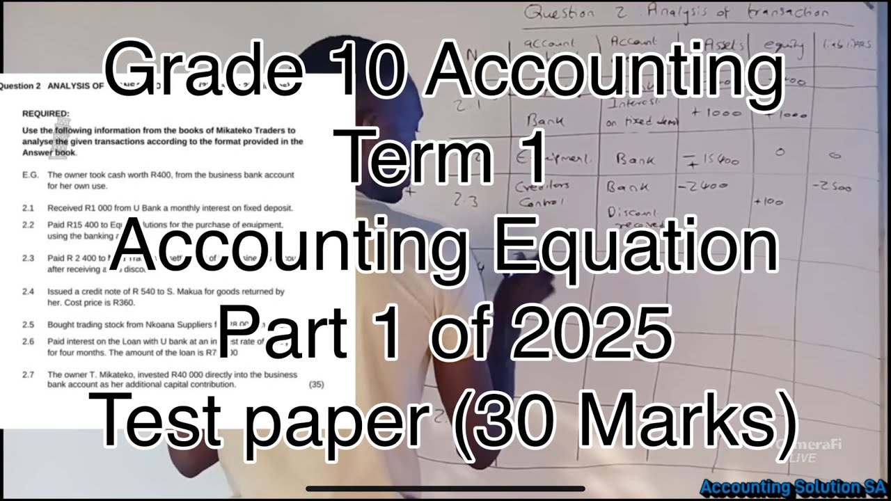 Grade 10 Accounting Term 1 | Accounting Equation Part 1 of 2025 Test paper
