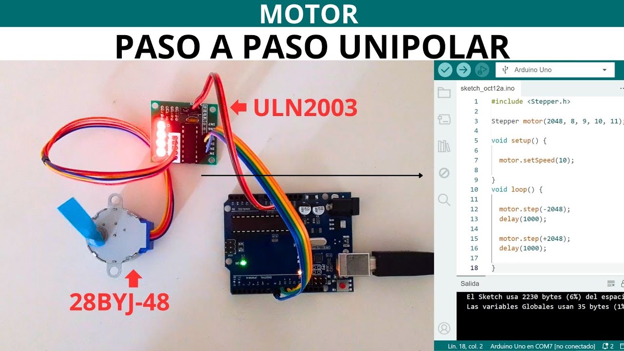 ARDUINO: Cómo Controlar el Motor Paso a Paso 28BYJ-48 con Arduino Uno / driver ULN2003