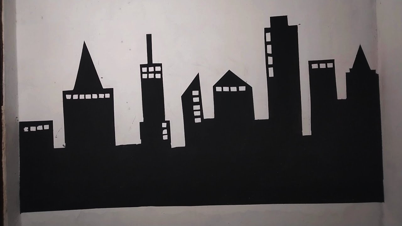 cet tembok motif gedung siluet , kamar minimalis !! | 3d wallpaint decoration