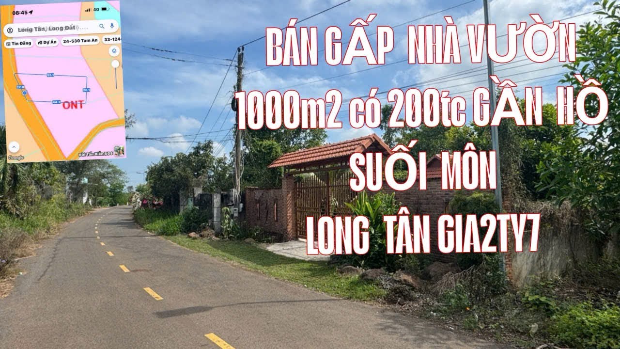 CẮT LỖ GẦN 1ty Đồng CHO LÔ ĐẤT 1000m2 có 200tc gần hồ suối môn