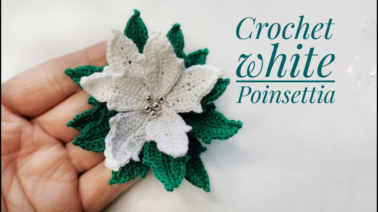 Crochet white Poinsettia pattern. How to make Christmas Poinsettia.