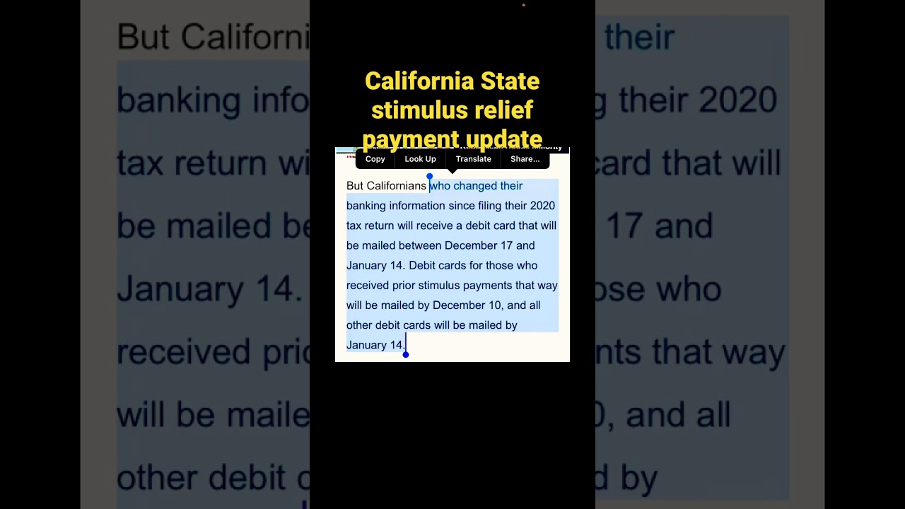 CALIFORNIA STATE STIMULUS Update 2022