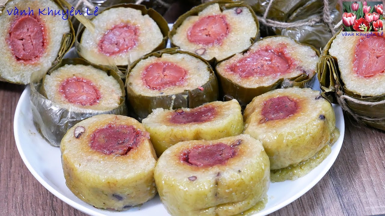 BÁNH TÉT CHUỐI Không Cần có Chuối Sứ, Cách làm cho Chuối lên màu đỏ đẹp, Cách gói Bánh, Vanh Khuyen