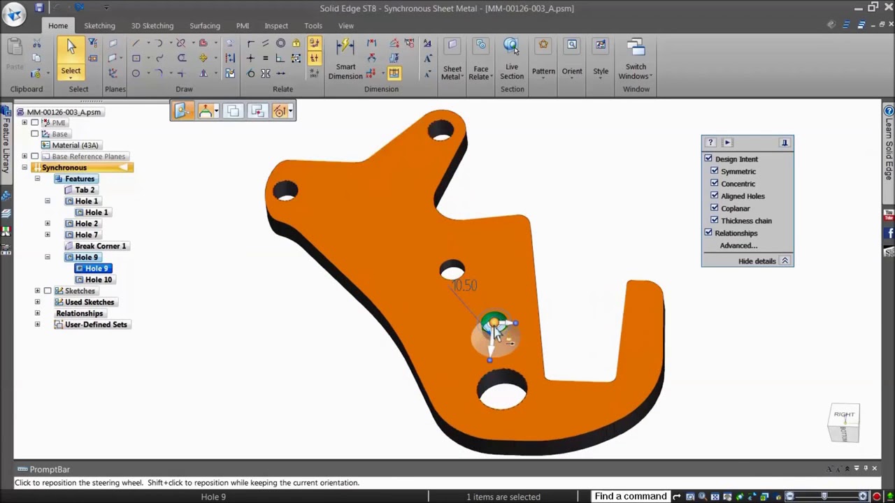 Aligning Holes Using Synchronous Technology - Siemens Solid Edge Tutorial