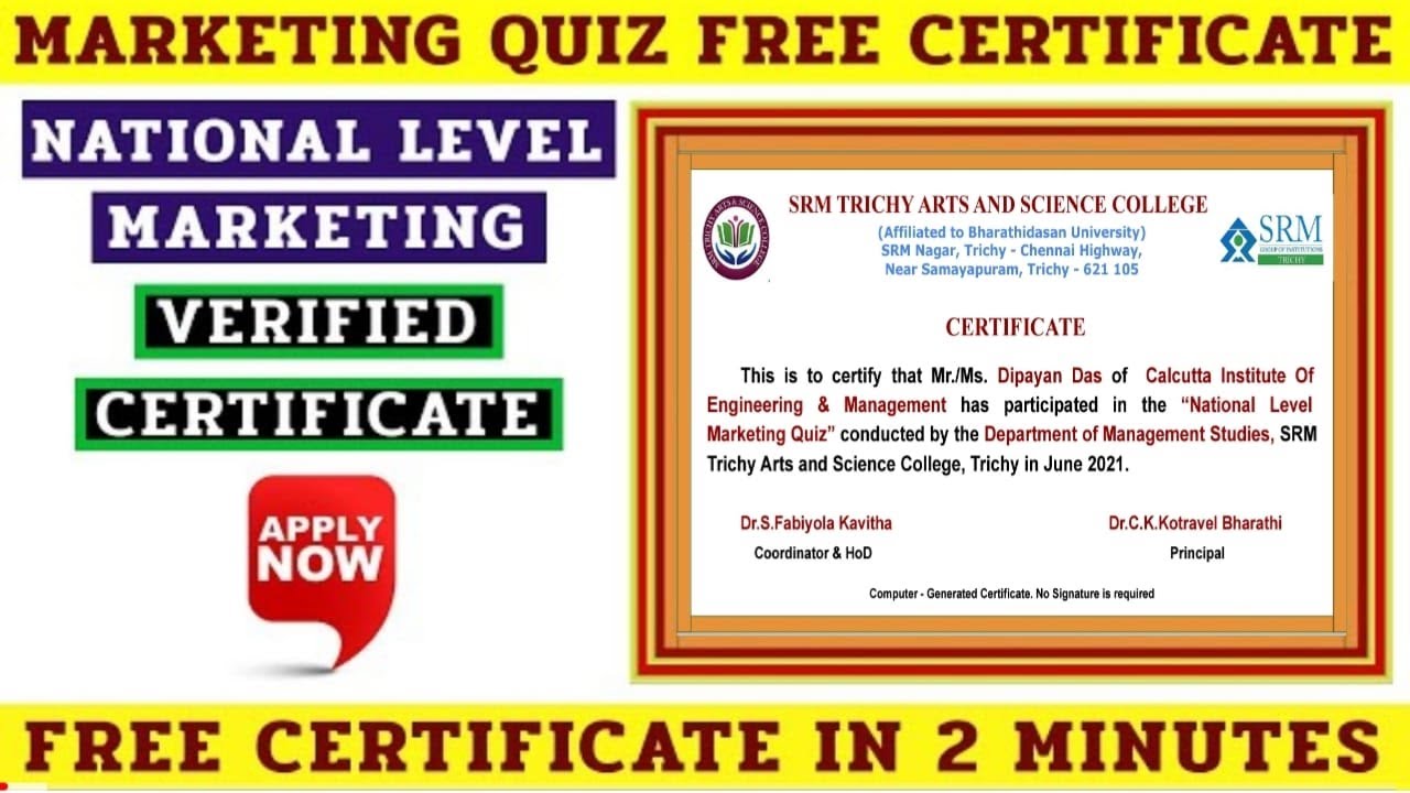 Marketing Quiz Free Certificate | GENERAL KNOWLEDGE QUIZ | Mar Points | Free Certificate In 2 Minute