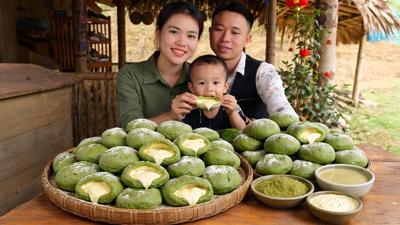 How to Cook Matcha Latte Mochi with My Husband - From Green Bean Filling | Trieu Thi Thuy