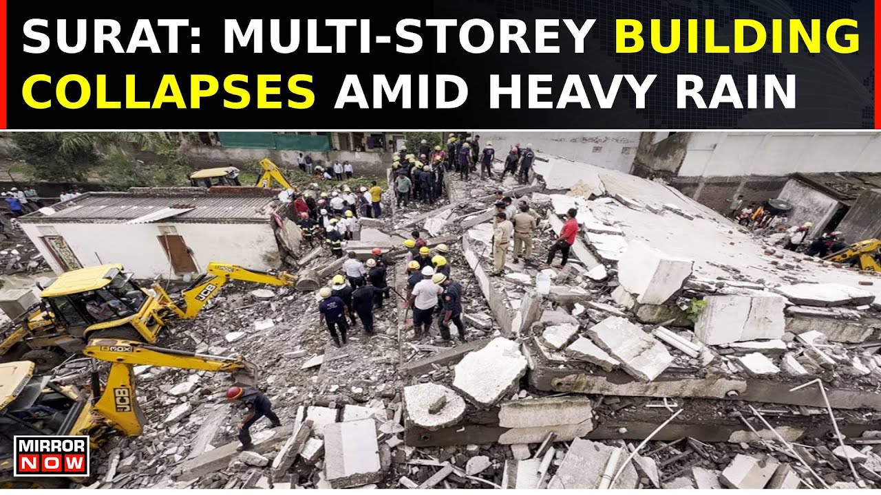 Surat Building Collapse: One Dead, Many Trapped as Heavy Rains Hinder Rescue Operations | Watch