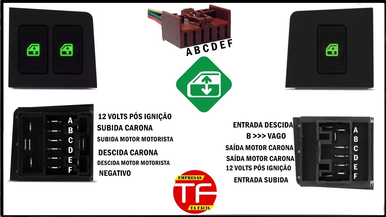 Esquema de ligação do botão interruptor de vidro elétrico do Fiat Uno