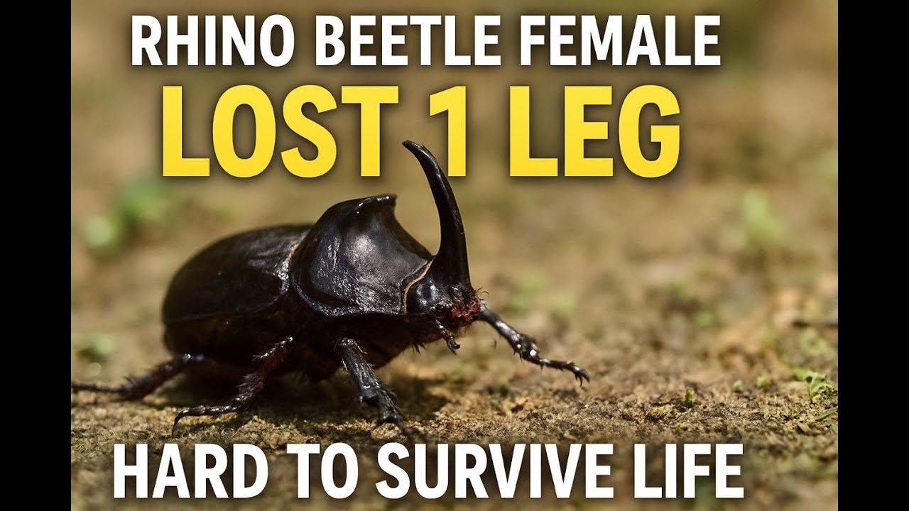 Female Rhino Beetle Lost a Leg — Her Tough Battle to Survive!