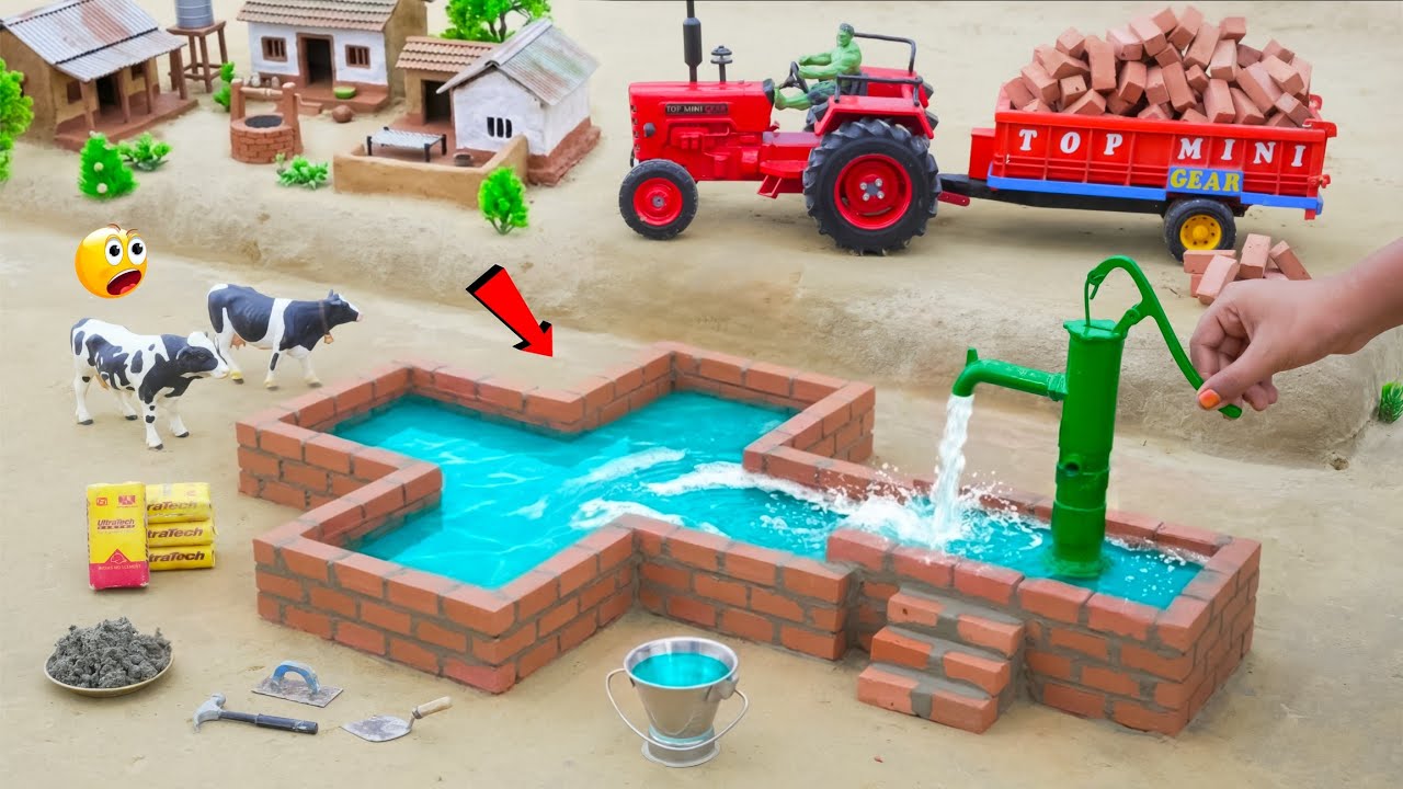 DIY Mini Tractor Builds Hand Pump | Brick Construction Project | Village Water Supply | @topminigear