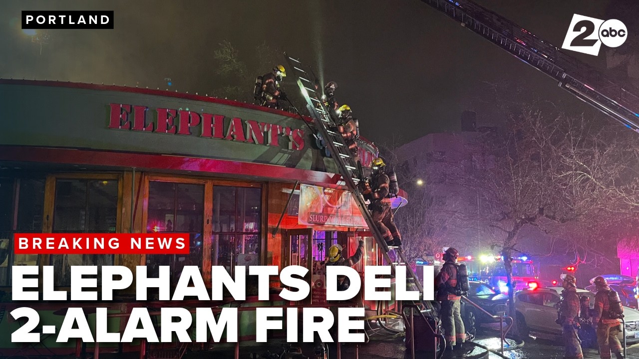 Firefighters battle 2-alarm fire at Elephants Delicatessen on NW 22nd Avenue in Portland