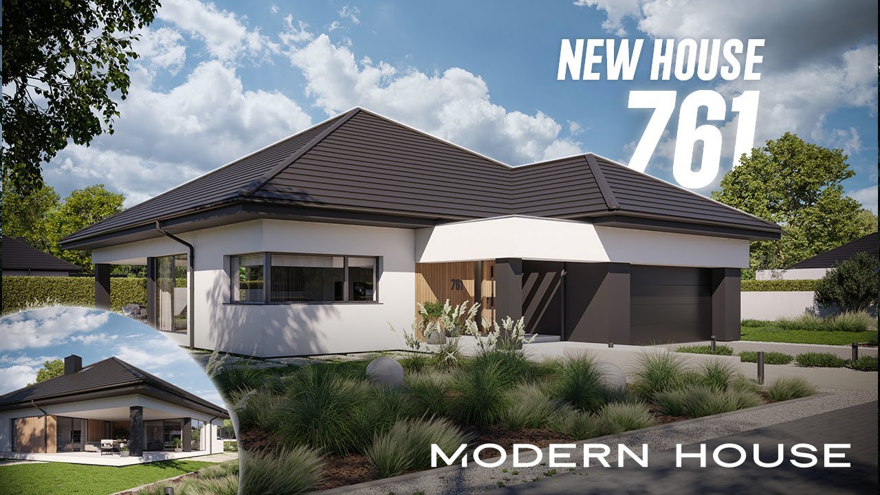 Parterowy projekt domu z dużym, zadaszonym tarasem NewHouse 761 od Modern House Krak&oacute;w