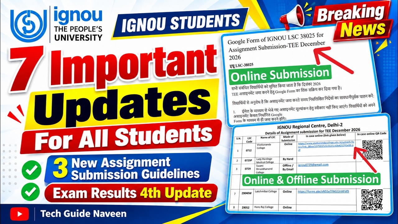 (Breaking News) IGNOU Released 7 Important Updates for All Students on 16th September 2026